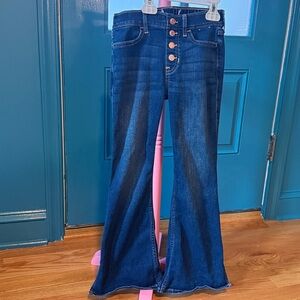 Stylish Flared Denim Jeans with Button Detail Stretch Waistband